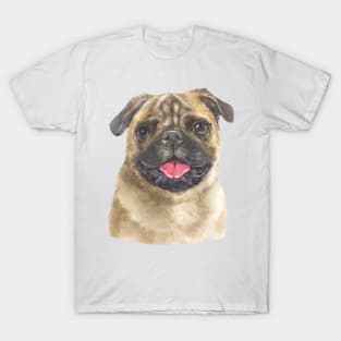 Cute Fawn Pug Watercolor Art T-Shirt
